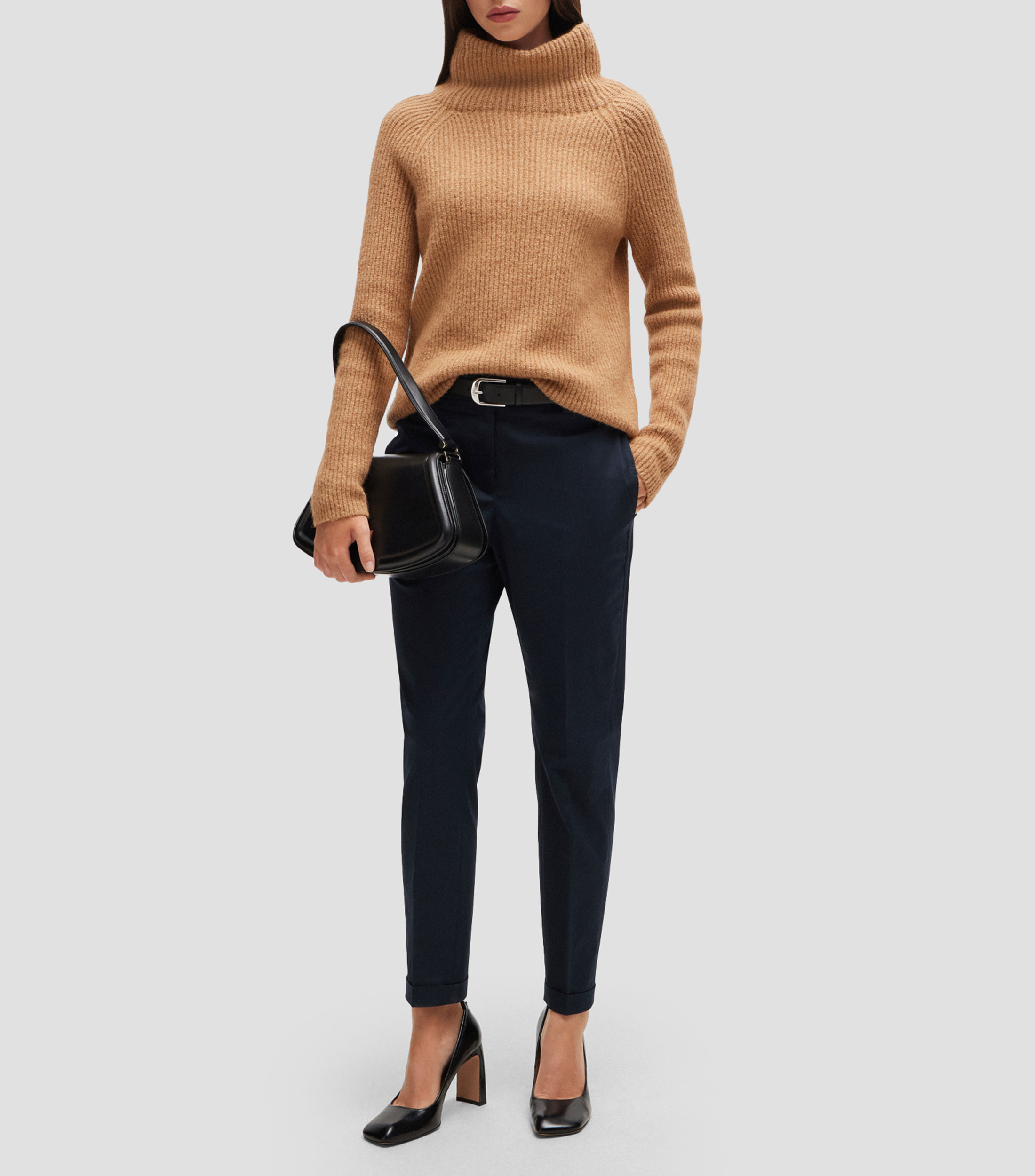 Pantalón regular fit de sarga de algodón elástico Mujer